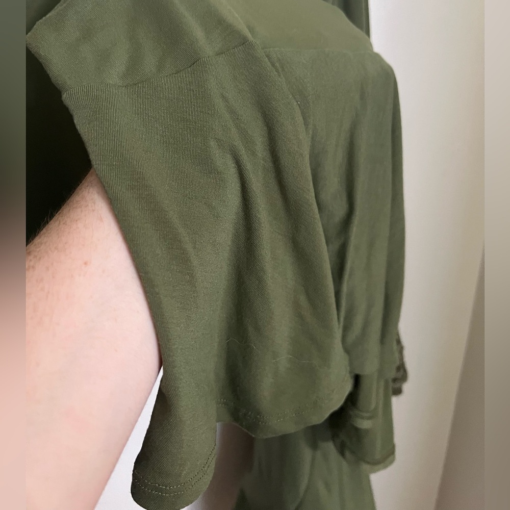 LULAROE Maurine Dress with Lace Bell Sleeves and‎ Ruffles Olive Green Women's XL - Picture 5 of 6